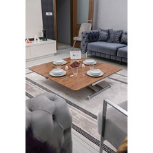 Sehpam Akıllı Home Üst Tabla Mdf Ceviz Oval Köşe Alt Ayak Krom