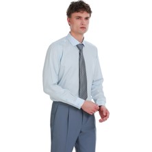 Mavi Slim Fit 100% Pamuk Açık Italyan Yaka Uzun Kollu Saten Gömlek