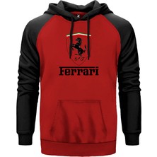 Ferrari Logo Kırmızı Renk Reglan Kol Kapşonlu Sweatshirt