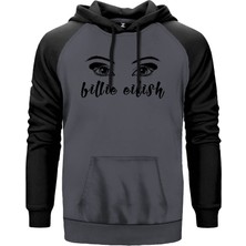 Billie Eilish Eyes Gri Renk Reglan Kol Kapşonlu Sweatshirt