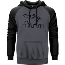 Bıçaklı Kedi Gri Renk Reglan Kol Kapşonlu Sweatshirt