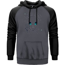 Alien I Need Space Gri Renk Reglan Kol Kapşonlu Sweatshirt