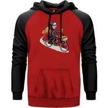 Bike Skeleton Kırmızı Renk Reglan Kol Kapşonlu Sweatshirt