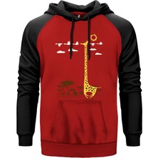 Zürafa Mutlu Kırmızı Renk Reglan Kol Kapşonlu Sweatshirt
