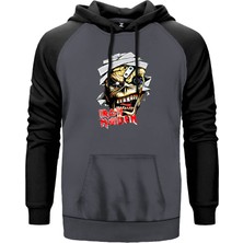 Iron Maiden Skull Cartoon Gri Renk Reglan Kol Kapşonlu Sweatshirt