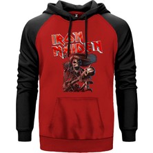 Iron Maiden Skull Kırmızı Renk Reglan Kol Kapşonlu Sweatshirt