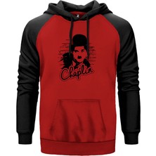Charlie Chaplin Wall Kırmızı Renk Reglan Kol Kapşonlu Sweatshirt