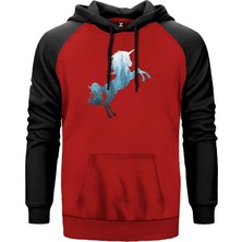 Unicorn Orman Kırmızı Renk Reglan Kol Kapşonlu Sweatshirt