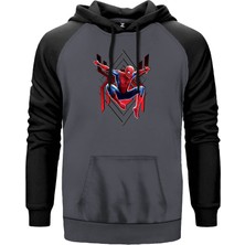 Spiderman Jump Gri Renk Reglan Kol Kapşonlu Sweatshirt