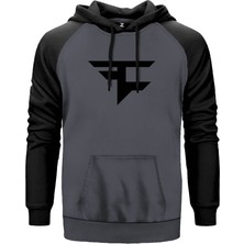 Faze Clan Red Gri Renk Reglan Kol Kapşonlu Sweatshirt