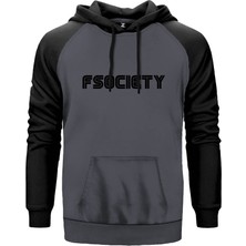 Mr.robot Fsociety Gri Renk Reglan Kol Kapşonlu Sweatshirt