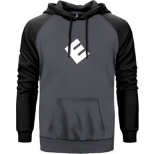 Mr. Robot E Gri Renk Reglan Kol Kapşonlu Sweatshirt
