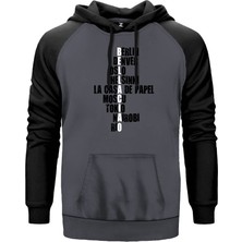 La Casa De Papel Ciao Gri Renk Reglan Kol Kapşonlu Sweatshirt