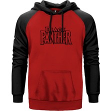Black Panther Logo Kırmızı Renk Reglan Kol Kapşonlu Sweatshirt
