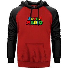 Super Mario Logo Kırmızı Renk Reglan Kol Kapşonlu Sweatshirt