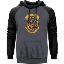 Harry Potter Hogwarts Logo Gri Renk Reglan Kol Kapşonlu Sweatshirt