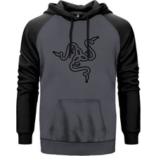 Razer Logo Gri Renk Reglan Kol Kapşonlu Sweatshirt