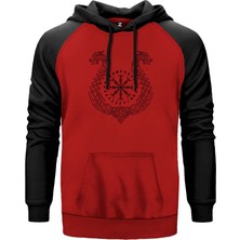 Vikings Aegishjalmur Helm Of Terror Kırmızı Renk Reglan Kol Kapşonlu Sweatshirt