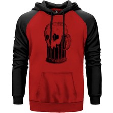 Beer Skull Kırmızı Renk Reglan Kol Kapşonlu Sweatshirt