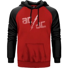 Ac Dc Sprayed Kırmızı Renk Reglan Kol Kapşonlu Sweatshirt
