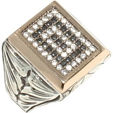 Nusret Takı 925 Ayar Gümüş Bronz Karışımı Dikdörtgen Taşlı Erkek Yüzük