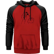 Bad Girl Middle Finger Kırmızı Renk Reglan Kol Kapşonlu Sweatshirt