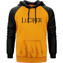 Lucifer Text Sarı Renk Reglan Kol Kapşonlu Sweatshirt