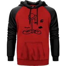 Charlie Chaplin Şapka Kırmızı Renk Reglan Kol Kapşonlu Sweatshirt