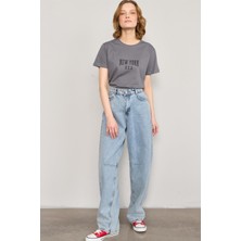 Çetinkaya Fithit 8488 Bayan Bisiklet Yaka 30/1 Compact Penye Süprem Baskılı T-Shirt Antrasit