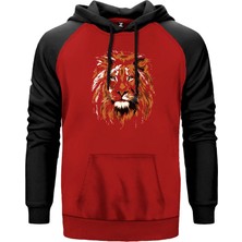 Leon Silüet Kırmızı Renk Reglan Kol Kapşonlu Sweatshirt