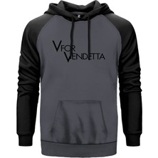 V For Vendetta Logo Gri Renk Reglan Kol Kapşonlu Sweatshirt