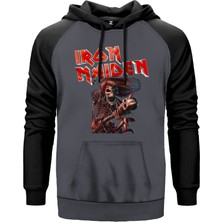 Iron Maiden Skull Gri Renk Reglan Kol Kapşonlu Sweatshirt