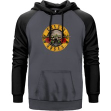 Guns N Roses Damaged Gri Renk Reglan Kol Kapşonlu Sweatshirt