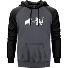 Godzilla Vs King Kong Gri Renk Reglan Kol Kapşonlu Sweatshirt