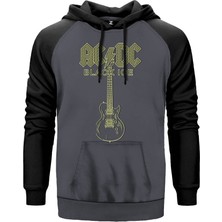 Ac Dc Guitar Gri Renk Reglan Kol Kapşonlu Sweatshirt