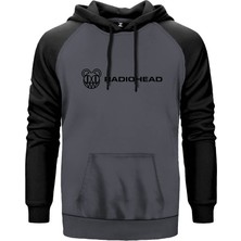 Radiohead Logo Gri Renk Reglan Kol Kapşonlu Sweatshirt