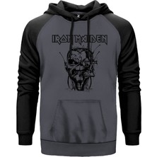 Iron Maiden Soldier Draw Gri Renk Reglan Kol Kapşonlu Sweatshirt