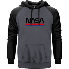 Nasa Red Blue Gri Renk Reglan Kol Kapşonlu Sweatshirt