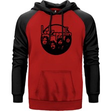 LED Zeppelin Circle Kırmızı Renk Reglan Kol Kapşonlu Sweatshirt