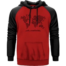 Harita Ikon Kırmızı Renk Reglan Kol Kapşonlu Sweatshirt