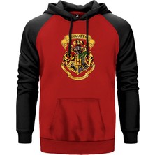 Harry Potter Hogwarts Logo Kırmızı Renk Reglan Kol Kapşonlu Sweatshirt