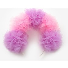 Pembe Lila 5'li Tül Ponponlu Kız Çocuk Taç