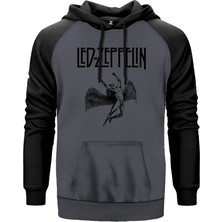 LED Zeppelin Lcarus Gri Renk Reglan Kol Kapşonlu Sweatshirt