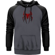 Spiderman Suit Gri Renk Reglan Kol Kapşonlu Sweatshirt