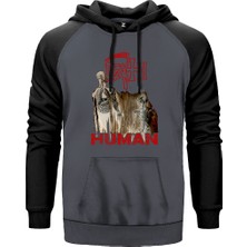Death Human Gri Renk Reglan Kol Kapşonlu Sweatshirt