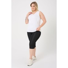 Curve Büyük Beden Yüksek Bel Toparlayıcı Dalgıç Kumaş Diz Altı Spor Siyah Kapri Tayt