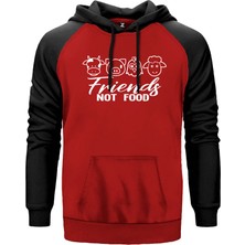 Vegan Not Food Kırmızı Renk Reglan Kol Kapşonlu Sweatshirt