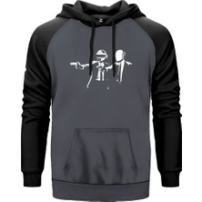 Daft Punk Pulp Fiction Gri Renk Reglan Kol Kapşonlu Sweatshirt