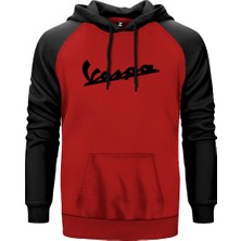Vespa Logo 2 Kırmızı Renk Reglan Kol Kapşonlu Sweatshirt