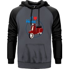 Vespa I Love Gri Renk Reglan Kol Kapşonlu Sweatshirt
